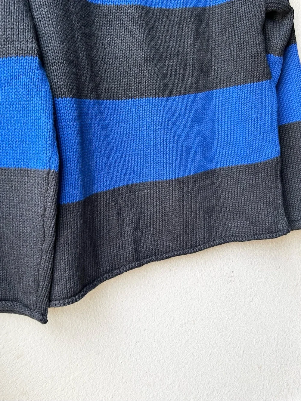 J. Crew 1988 Rollneck sweater in cotton hoop stripe Hthr Black Regal Blue Sz M